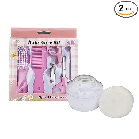 Saugat Traders Combo Health Care Kit with Baby Sponge /Puff Powder Box for Newborn Baby Kids - Veggie Feed Nibbler/Soft Pacifier/Feeder for 0 to 12 Months - Daily Needs Items for Unisex Kids - Infant Assorted Design - Pack of 2