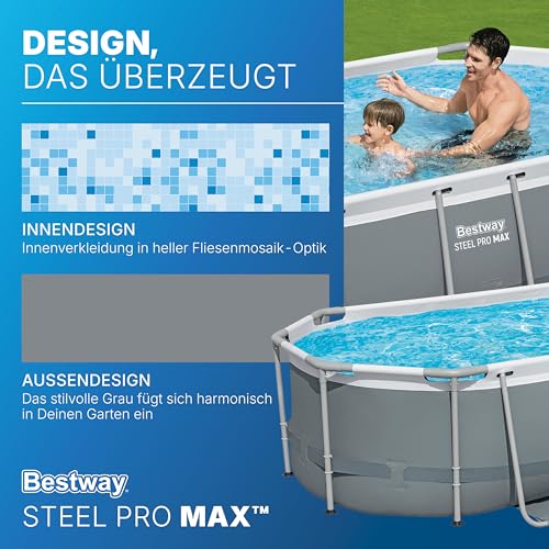 Bestway Power Steel Frame Pool Set mit Filterpumpe 305 x 200 x 84 cm, grau, oval