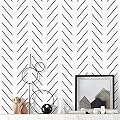 Orainege Black and White Peel and Stick Wallpaper Herringbone Contact Paper for Bathroom 17.7 in x 78.7 in Black Chevron Removable Wall Paper Peel and Stick Modern Geometric Self Adhesive Wallpaper