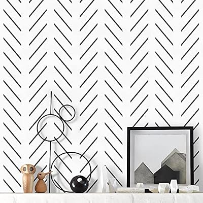 Orainege Black and White Peel and Stick Wallpaper Herringbone Contact Paper for Bathroom 17.7 in x 78.7 in Black Chevron Removable Wall Paper Peel and Stick Modern Geometric Self Adhesive Wallpaper