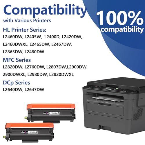 Image of Compatible TN830XL Toner Cartridge Replacement for Brother TN830 TN830XL /V /R TN-830XL TN 830 XL Toner use with HL-L2460DW DCP-L2640DW HL-L2405W MFC-L2820DW HL-L2400D HL-L2480DW Printer 2 Pack Black