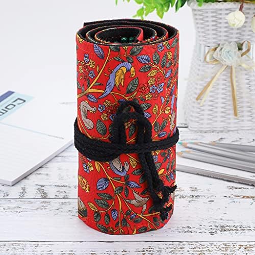 BTSKY Canvas Colored Pencil Roll Wrap 72 Slot -Coloring Pencil Holder Organizer for 72 Colored Pencils, NO Pencils (Red Tree)