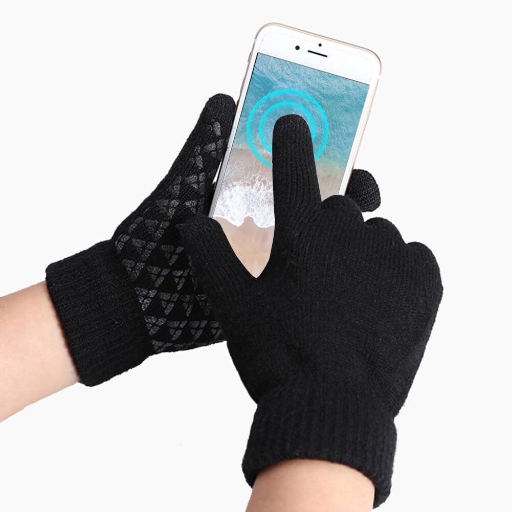 1 Pair Touch Screen Winter Gloves for Men, Warm Knitted Gloves Men's Thickened Non-Slip Outdoor Touchscreen Gloves