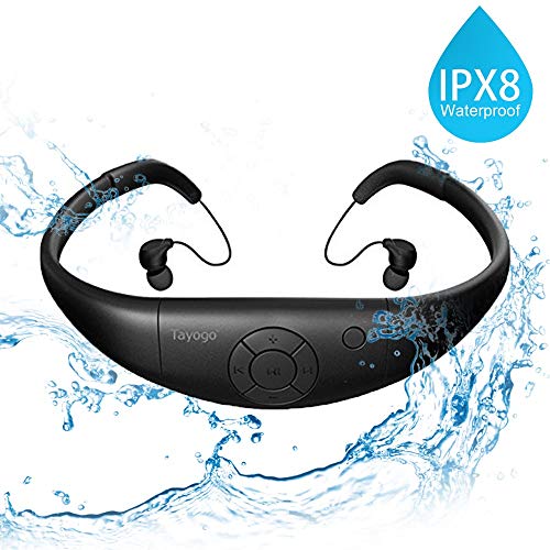 Tayogo Waterproof MP3 Player, IPX8 Swimming Headphones Underwater Headset with Shuffle Feature
