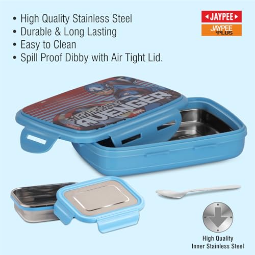 Image of JAYPEE Steel Tek Sr. Insulated Lunch Box Marvel Avenger, Blue, 550 ml | Airtight Tiffin Box for School Kids Inner Stainless Steel |Airtight |Leakproof |100% Food Grade|Bpa Free