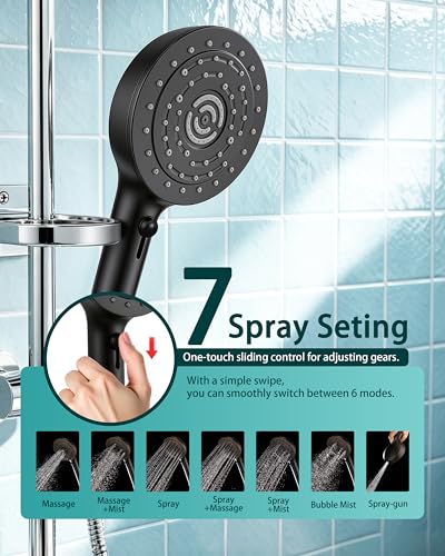 Image of Filtered Shower Head with Handheld - High Pressure 7 Spray Mode 5 inch Panel Detachable Chrome Showerhead, Hard Water Filter Beads Showerhead, Reduce Dandruff, Protect Colored Hair and Soothe Dry Skin