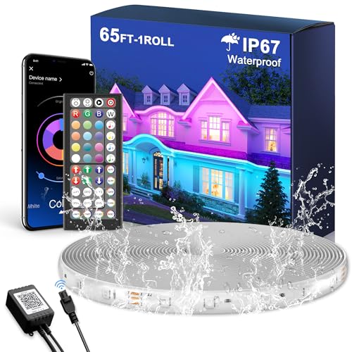 Image of Fussion Outdoor LED Strip Lights Waterproof 65.6ft, IP67 LED Light Strips with Remote, RGB Color Changing Christmas House Rope Lighting for Outside