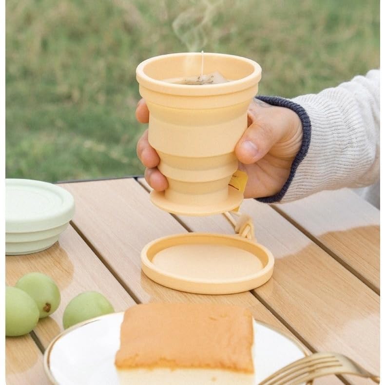 RJFANG Collapsible Travel Cup, Silicone Foldable Design, Portable Camping Cup with Lid, Heat-Resistant