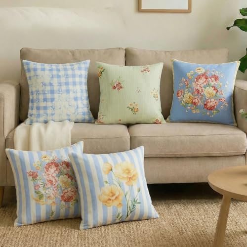 Image of haus & kinder Premium 100% Soft Cotton Digital Printed Decorative Butter Cream Cushion Covers for Sofa Living Room | Pack of 5 (16 Inch x 16 Inch)
