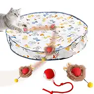 Interactive Cat Toys Ball - 2pcs Automatic Fast Rolling Ball in Play Mat, Hide and Seek Mouse Catching Game, Low-Noise Cat Enrichment Toys in Pouch for Indoor Bored Cats(Heart Patterns - Round)