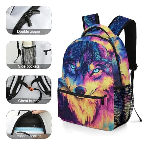 Wild Wolf Watercolor Funny Backpack Casual Daypack Lightweight Shoulders Bag for Men Women Cute Print4