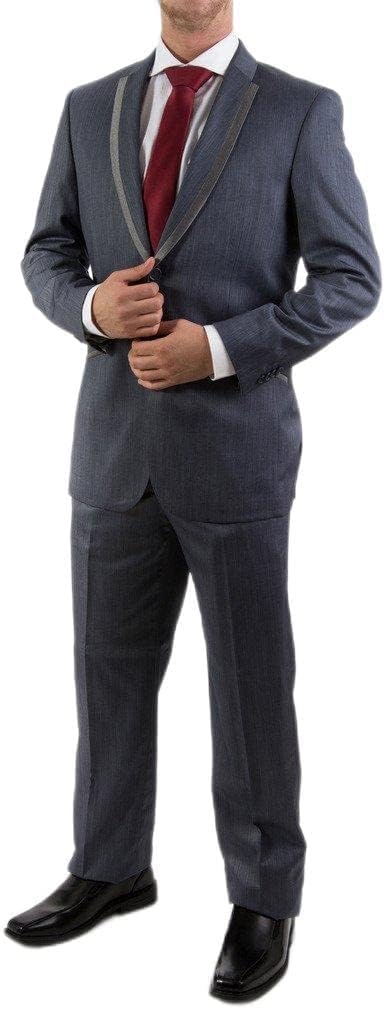 Studio18 Mens 54 Slim Fit Sateen Striped Lapel Formal Tuxedo Suit Set - Blue Heather - 40R