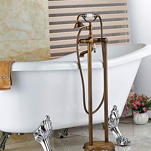Robinet de baignoire au sol avec douchette à main en laiton et mitigeur haut débit