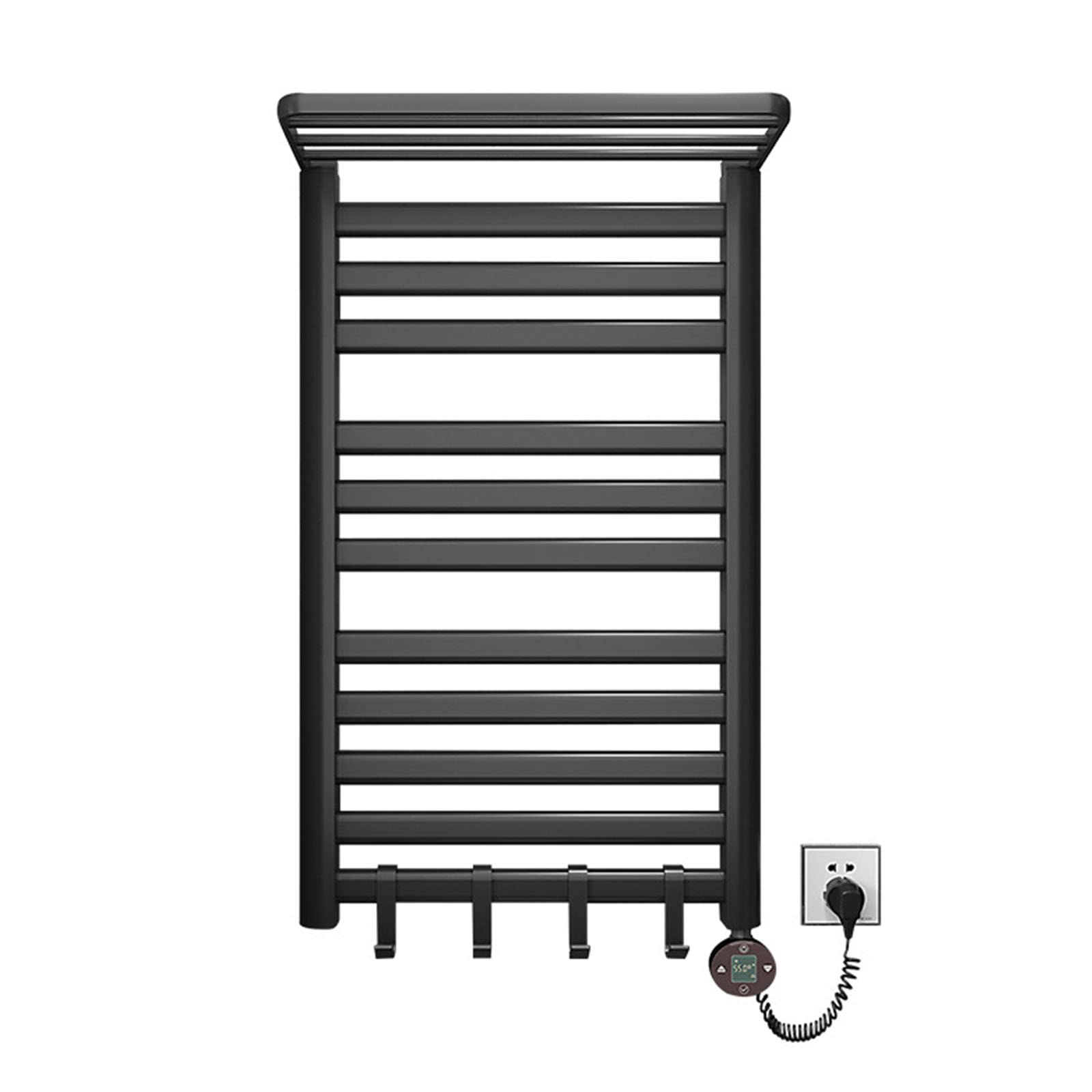 Radiador toallero eléctrico negro de pared de aluminio 220W con temporizador para baño