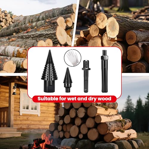 TOKCKYBL Premium Firewood Log Splitter Drill Bit Set with Detachable Design, 50mm Heavy Duty Wood Splitting Screw Cone - 2 replaceable drill bits & Handles for Electric Drill, Kindling Splitter - 6PCS