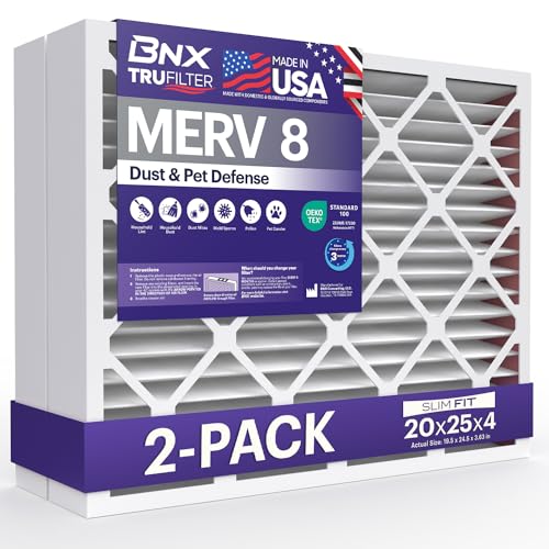 Image of BNX TruFilter 20x25x4 (19.5'' x 24.5'' x 3.63'' Slim Fit) MERV 8 Air Filter 2-Pack - MADE IN USA - Air Conditioner Furnace Filters HVAC AC Furnace Filters for Dust, Pet, Mold, Pollen MPR 600-700 FPR 5