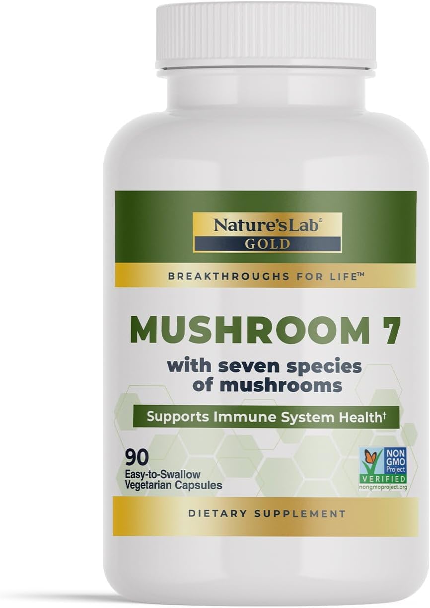 Nature’s Lab Mushroom 7 Organic Blend – Benefits The Immune System, Cell Function and Endurance – 90 Capsules (45 Servings)