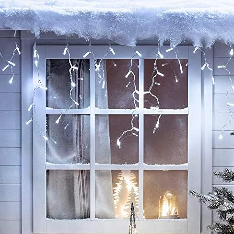 SDOUBLEM 13FT 96 LEDs 8 Modes Memory Mode Icicle Curtain String Drop Lights Wedding Patio Home Garden Bedroom Outdoor Indoor Party Decorations (Pure White) Cover