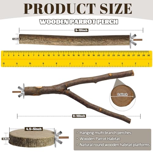 Image of 8 Pack 9 Inch Natural Wood Bird Perches for Cage, Wood Parrot Perch