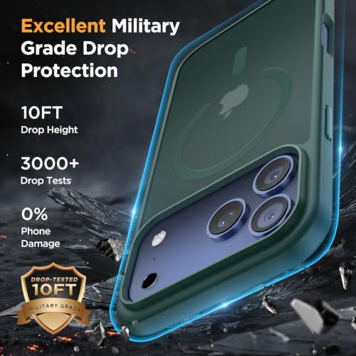 Image of Miracase Magnetic for iPhone 17 Pro Hard Shell Case 6.3 inch, [Compatible with MagSafe] Military-Grade Protection, Anti-Fingerprint, Slim Thin Phone Case for 17 Pro Cover with Screen Protector, Dark Green