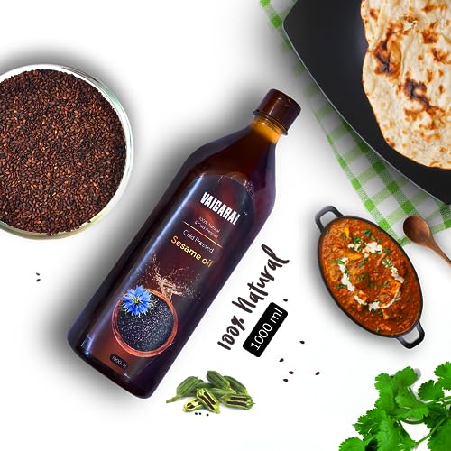 Image of VAIGARAI Wood Cold Pressed Sesame Oil 5 Litre (5L) | Kachi Ghani (Chekku) Gingelly /Till Oil for Cooking | Using Palm Jaggery /Panai Karuppatti on Extraction