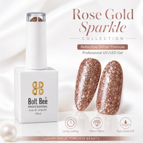 Image of BOLT BEE 15ML Gel Nail Polish 1Pc Clear Pink Glitter Soak off UV LED Nail Art Starter Manicure Salon DIY at Home, 0.5 OZ (102)