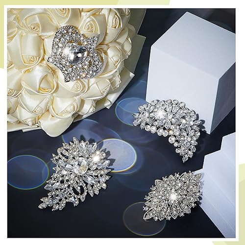 Image of Ecally Flower Brooch Pins for Women, Crystal Pearl Brooch and Pins for Dress, Coat, Shawl - Gift for Mother,Wedding