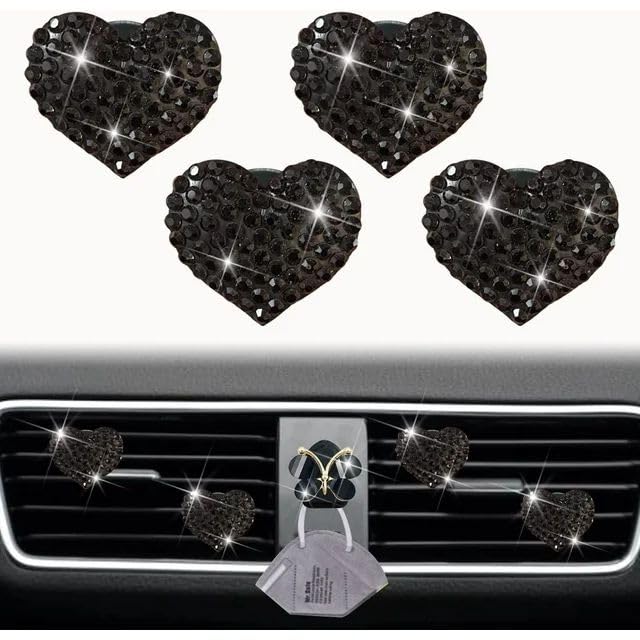 Image of JJLFresheners 4Pc Black Heart Air Vent Clips,Car Air Fresheners Vents Clips Car Diffuser Diamond Car Interior Decor Charm Cute Car Accessories Air Fresheners Interior Accessories