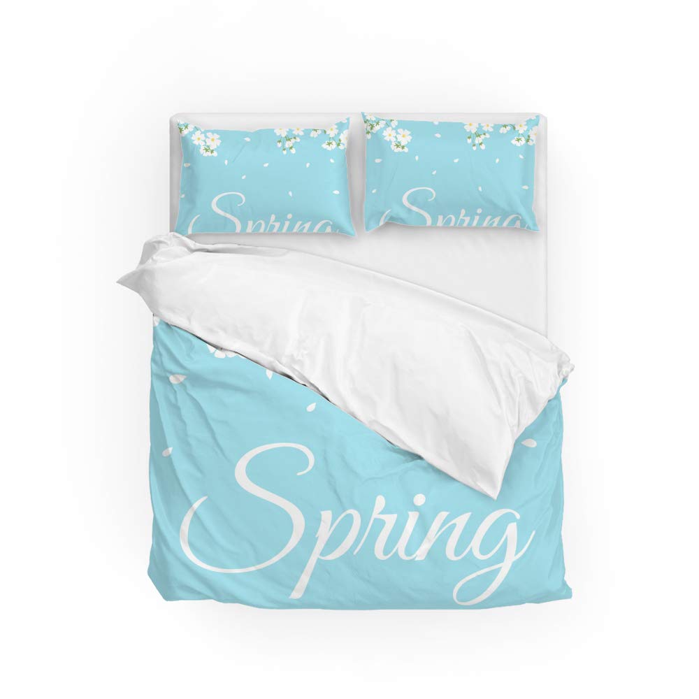 Housse de couette branches de fleurs bleu et taie d'oreiller en textile supérieur durable