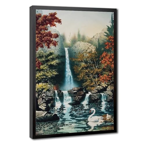 Toile imprimée cygnes cascade 50,8 cm : œuvre d'art élégante pour salon chic