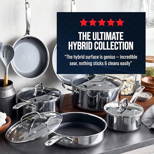 Image of Blue Diamond Hybrid Nonstick Stainless Steel 2QT Saucepan with Glass Lid, PFAS-Free Ceramic Diamond Bond Pot, Dishwasher Safe, Stay-Cool Handle, Induction Ready, Compatible with All Cooktops