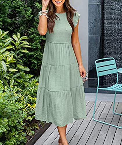 Image of Sexyshine Women's Square Neck Halter Lace Up Criss Cross Maxi Dress Tie Back Sleeveless Smocked Ruched A Line Dress