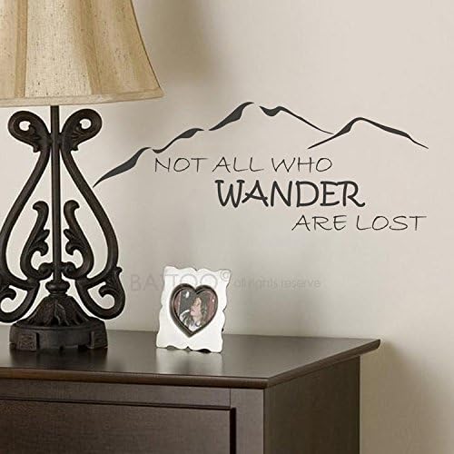 BATTOO Not All Who Wander are Lost Wall Decal Mountain Vinyl Sticker 22" W 8.5" H Family Kids Room Mural Motivation Love Home Travel Hobbit, Black