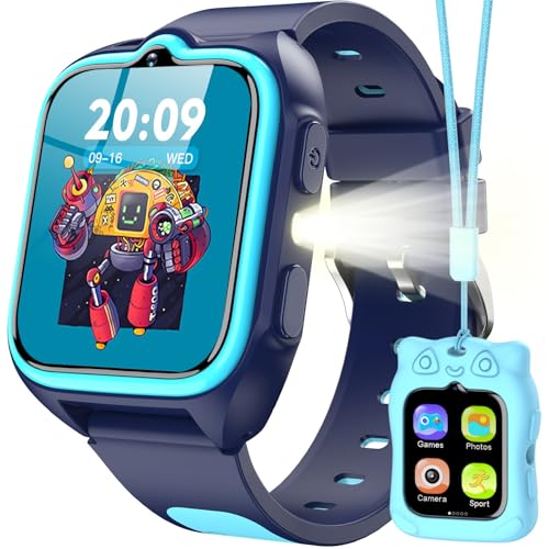 Blackview Reloj Inteligente Niño con Modo Deportivo, Linterna, Modo Aprendizaje, Audiolibros, 1.75”Smartwatch Niños, 20 Esferas, 30 Juegos, Cámara, Calculadora, Despertador, Regalo Niñas/Niños, Azul