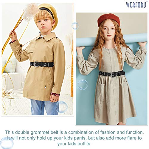 WERFORU Kids Double Grommet Belts With Holes for Girls Boys PU Leather Two Row Grommet Waist Belt for Jeans Dress2