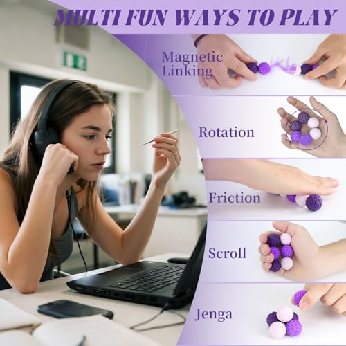Silicone Magnetic Balls, Fidget Toys for Adults &amp; Teens, 6PCS Stress Balls Sensory Toy, Quiet Magnet Desk Fidgets with Textured, ADHD Anxiety Relief Items, Fun Stocking Suffers Gifts (Purple)