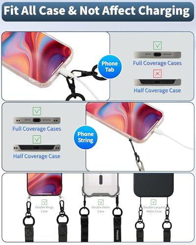 Image of VVAAGG Cell Phone Lanyard for iPhone: Adjustable Phone Strap Crossbody Neck and Wrist Strap Anti-Theft Lanyard Travel Essential Compatible for iPhone Android Smartphones