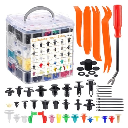 Gaodeding 1240Pcs Car Trim Clips Set with Removal Tools 32 Sizes Car Plastic Rivets Set Assorted Retainer Clips Fasteners Kit for Bumper Door Fender - Universal Auto Body Rivet Clips