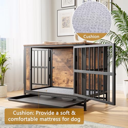 HOJINLINERO Indoor Hundekäfig Schrank:Hundebox Große/Mittlere Hunde Hundehütte Indoor mit Holz Tischoberfläche/Herausnehmbarer Bodenwanne,Hundehaus TV Schrank Tierkäfig Hundezwinger 83x56x64cm Schwarz