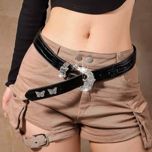 Black Rhinestone Belts Western Women Bling Studded Belt Cowgirl Belts Leather Waist Belt Wide Buckle Belts for Jeans4