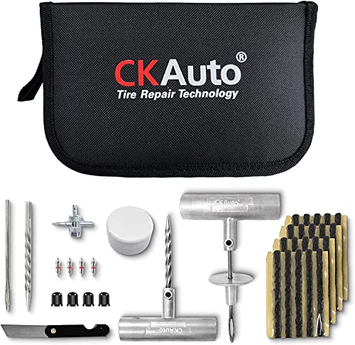 CKAuto Universal Tire Repair Kit, EIN schweres Auto-Notfallwerkzeug-Set für die Reparatur von Reifenpannen, 36-teiliger Wert-Pack, Reifenflicken-Kit für Autos, Motorräder, Lastwagen, Wohnmobile usw.