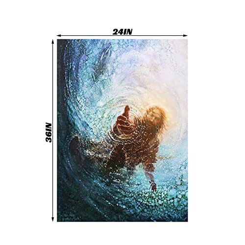Jesus Christ Canvas Wall Art Jesus Saving Peter From Drowning Modern Religious God Poster Hd Framed Print Painting Picture Artwork For Bedroom Living Room Decor 24"X36",With Frame #TOP4