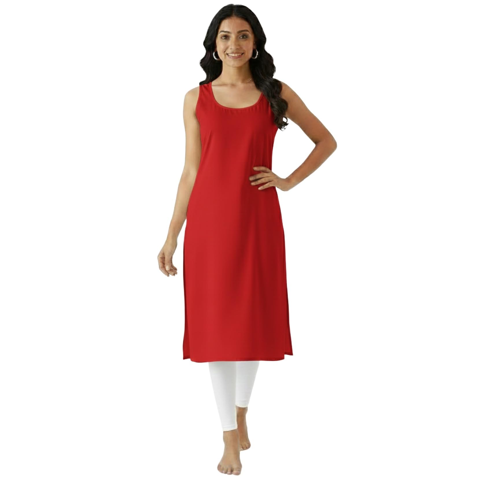 Cotton Full-Length Inner Slip for Women – Long Camisole Underslip for Sheer Dress & Kurtis – Side Slit, Sleevless Innerwear-picture-20