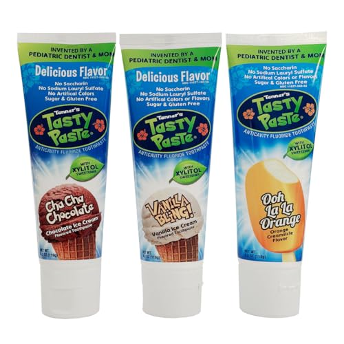 Tanner's Tasty Paste Variety (Vanilla, Chocolate & Orange) Anticavity Fluoride Children’s Toothpaste, Great Tasting Flavors. Safe & Effective for Kids (3-Pack)