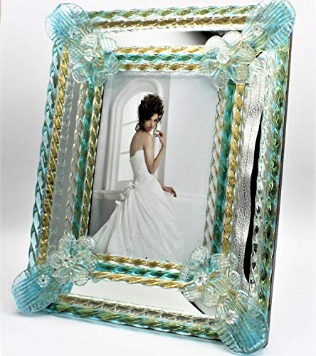 Marco De Fotos Veneciano 20 X 25 Azul Dorado Colección Cristal De Murano Hoja Oro Made In Italy Marco De Fotos Veneciano 20 X 25 Azul Dorado Colección Cristal De Murano Hoja Oro Made In Italy