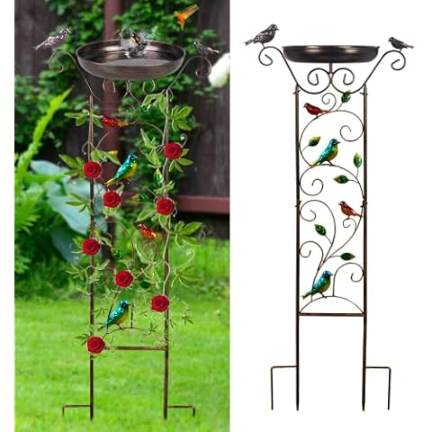 Bird Bath with Trellis for Garden, Trellis for Climbing Plants Outdoor Birdfeeder with Plant Trellis Birdbath for Patio Yard Lawn Cover