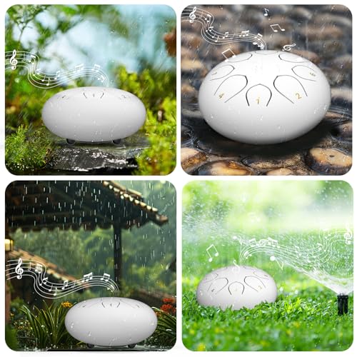 Image of Rain Drum for Outside Garden, 6 Inches 8 Notes Steel Tongue Drums, Waterproof Meditation Echo Rain Chime, Musical Instruments for Adult Gift with Bag, Music Book, Mallets (White)
