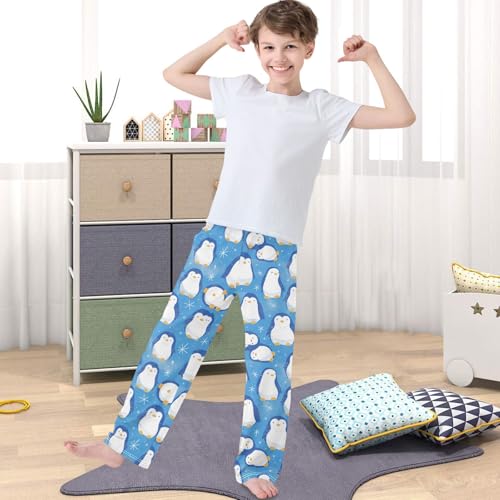 Boy's Pants Cute Blue Penguin Jogger Pants Elastic Waist Long Bottoms Trousers with Pockets 6-14 Years4