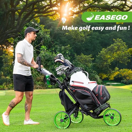 image for EASEGO Golf Push Cart 3 Wheel : Golf Bag Cart Foldable with Phone/Cup/