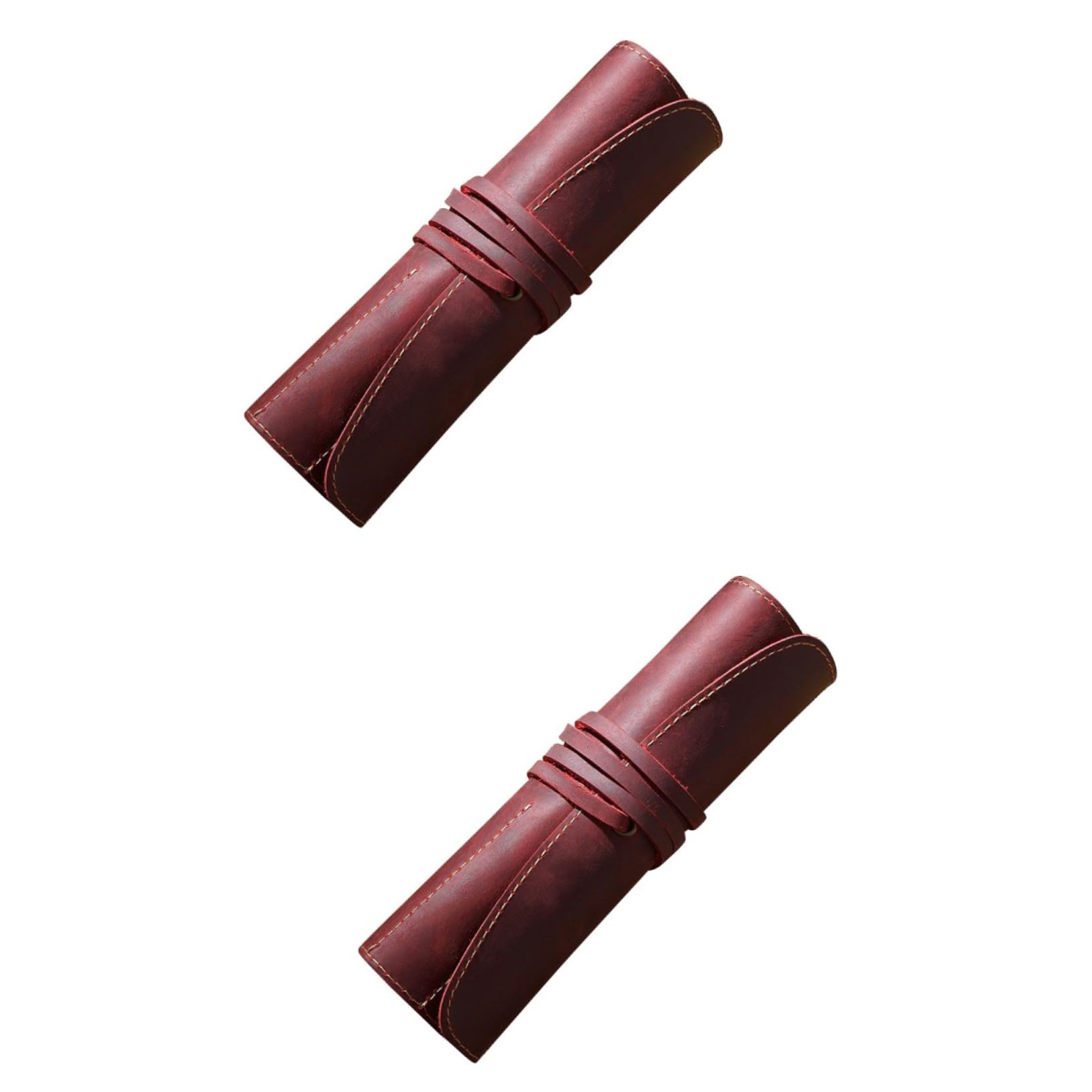 TEHAUX 2piezas Funda De Cuero Vintage para Bolígrafos y Lápices Estuche De Piel Hecho Mano Cuero Genuino para Universidades y Oficinas Rojo Vino